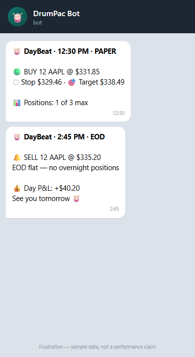 Sample Telegram messages from the DrumPac bot
